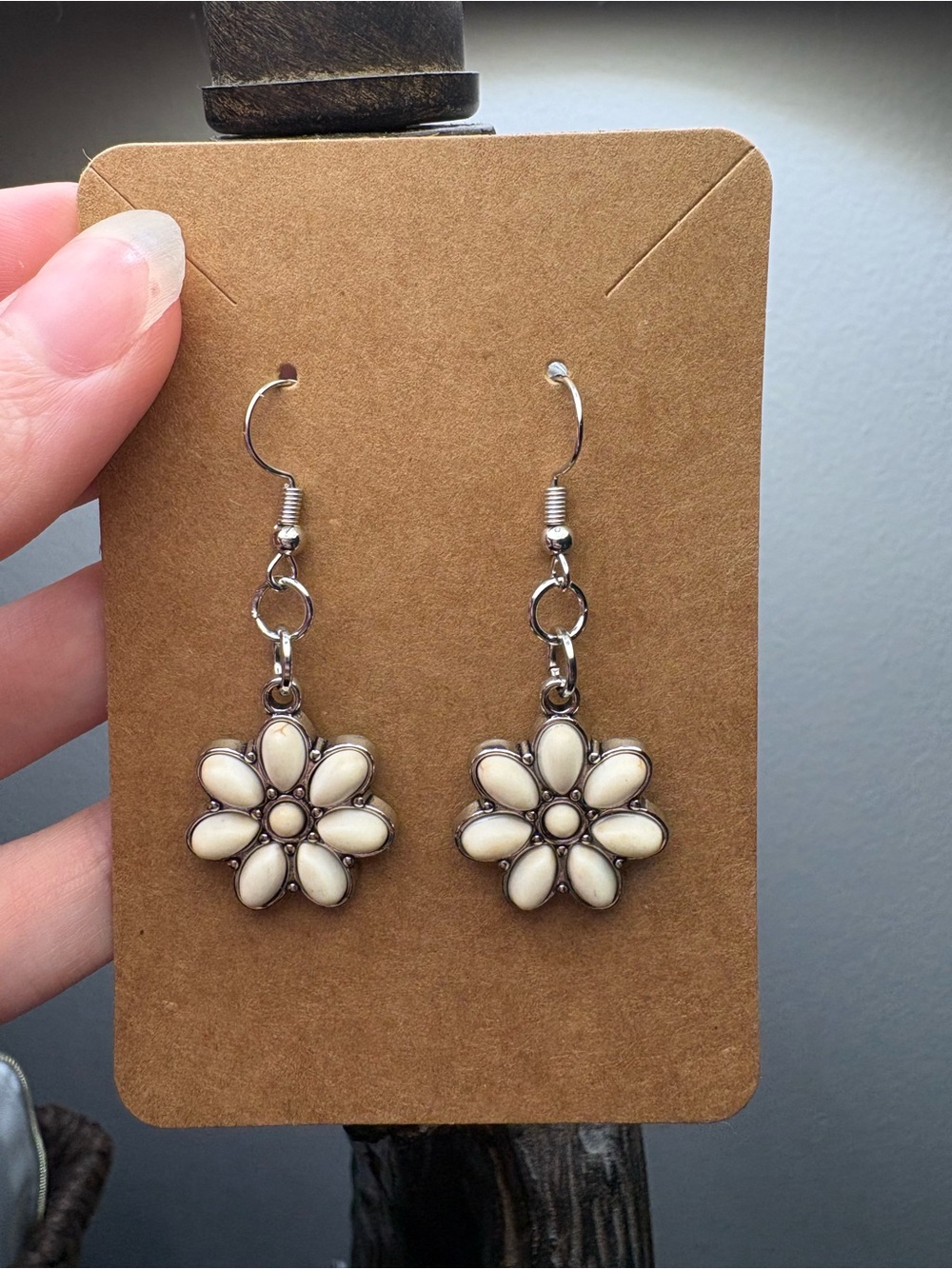 White Flower Western Earrings